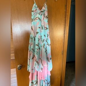 H&M Mint & Pink High-Low Floral Maxi Dress